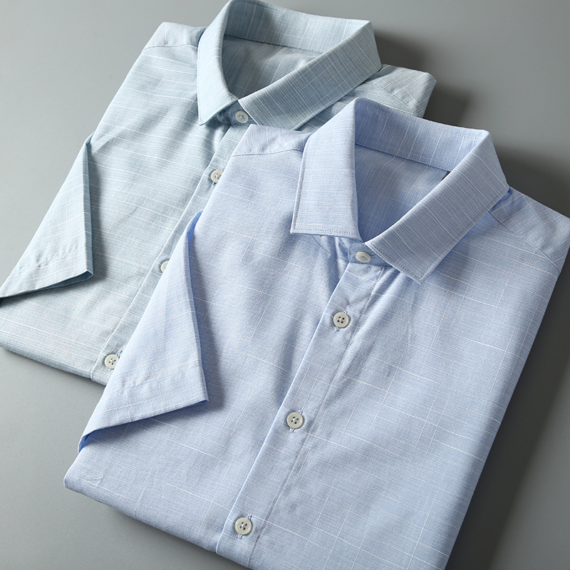 莱赛尔棉质混纺商务休闲短袖衬衫基础款通勤修身显瘦透气半袖衬衣