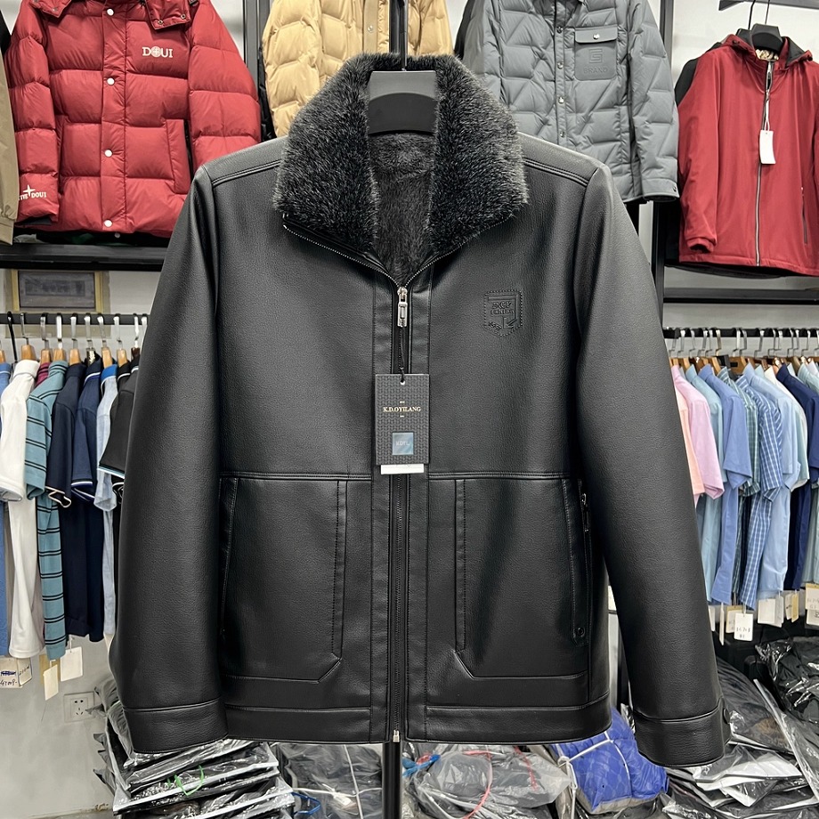 翻领PU皮棉衣男士冬季皮毛加绒加厚保暖棉服外套防风简约中年外衣