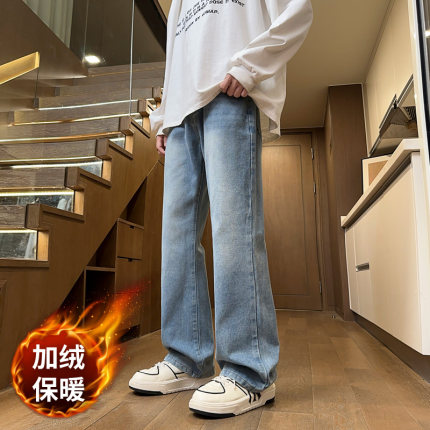 冬季加绒加厚牛仔裤12岁男孩青少年学生14大童15潮流帅气牛子裤16