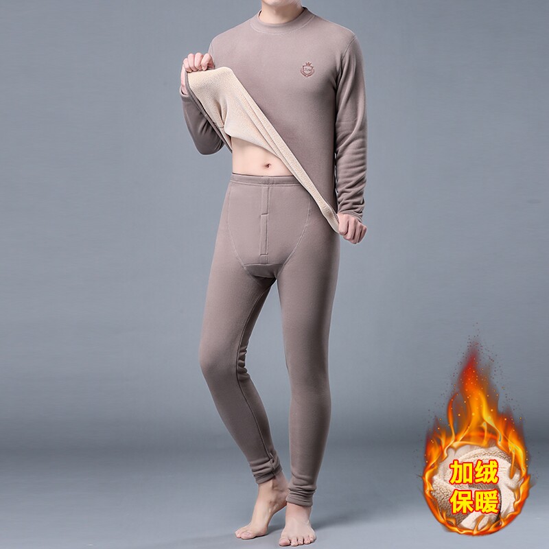 冬季青少年加绒加厚保暖内衣胖男孩初中学生大童打底秋衣秋裤套装