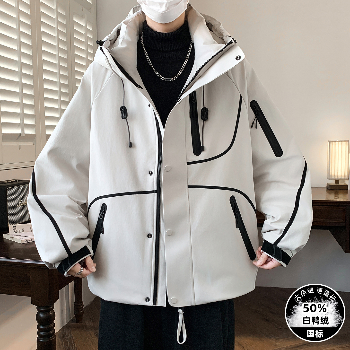 冬季潮流宽松羽绒服男白鸭绒外套