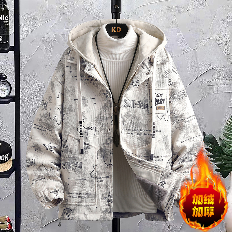 青少年加绒加厚派克服男宽松棉衣