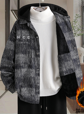 青少年加绒加厚牛仔派克服男孩13岁大童14初中学生15冬季棉衣外套