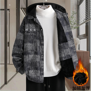 青少年加绒加厚牛仔派克服男孩13岁大童14初中学生15冬季棉衣外套