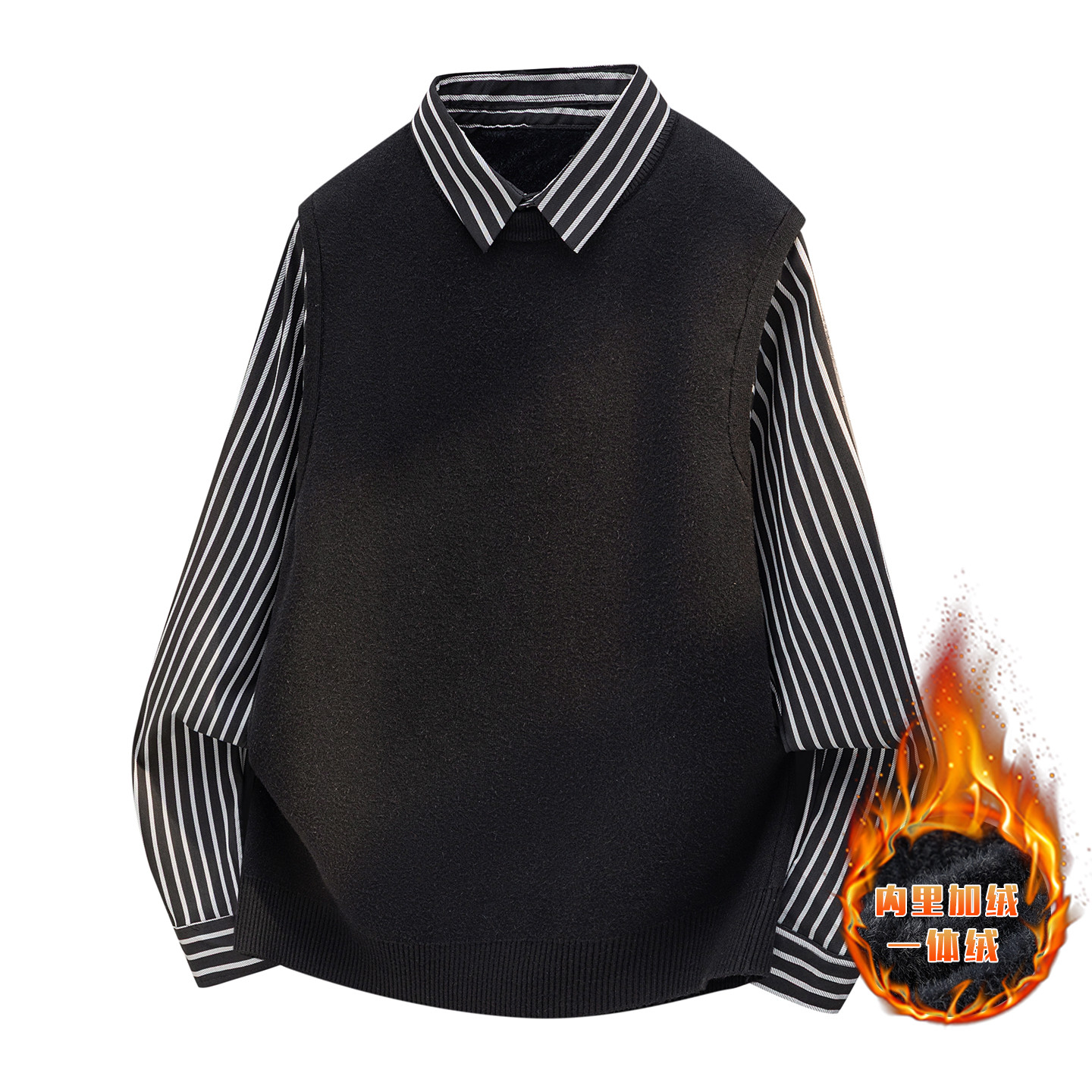 中学生加绒加厚衬衫领毛衣打底衫