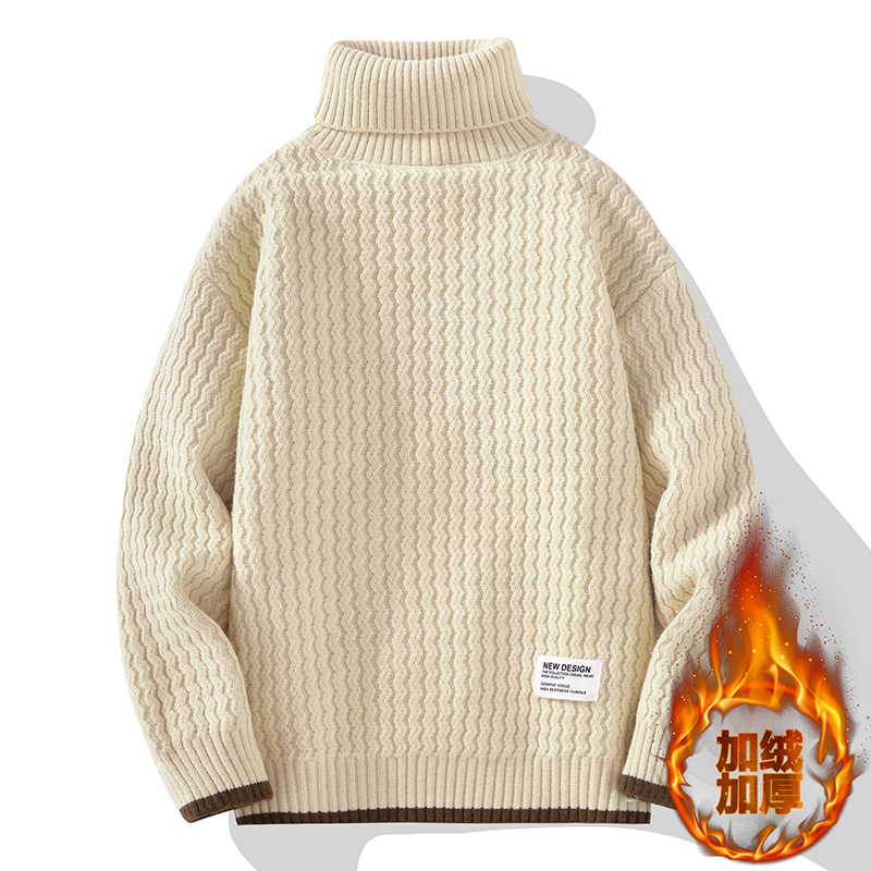 青少年冬季加绒加厚针织衫12岁男孩初中学生14大童16宽松打底毛衣