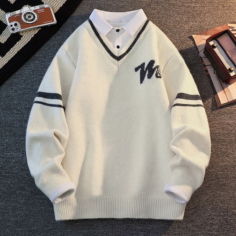 13青少年衬衫领毛衣男孩15岁初中学生14帅气大童16冬季线衣针织衫