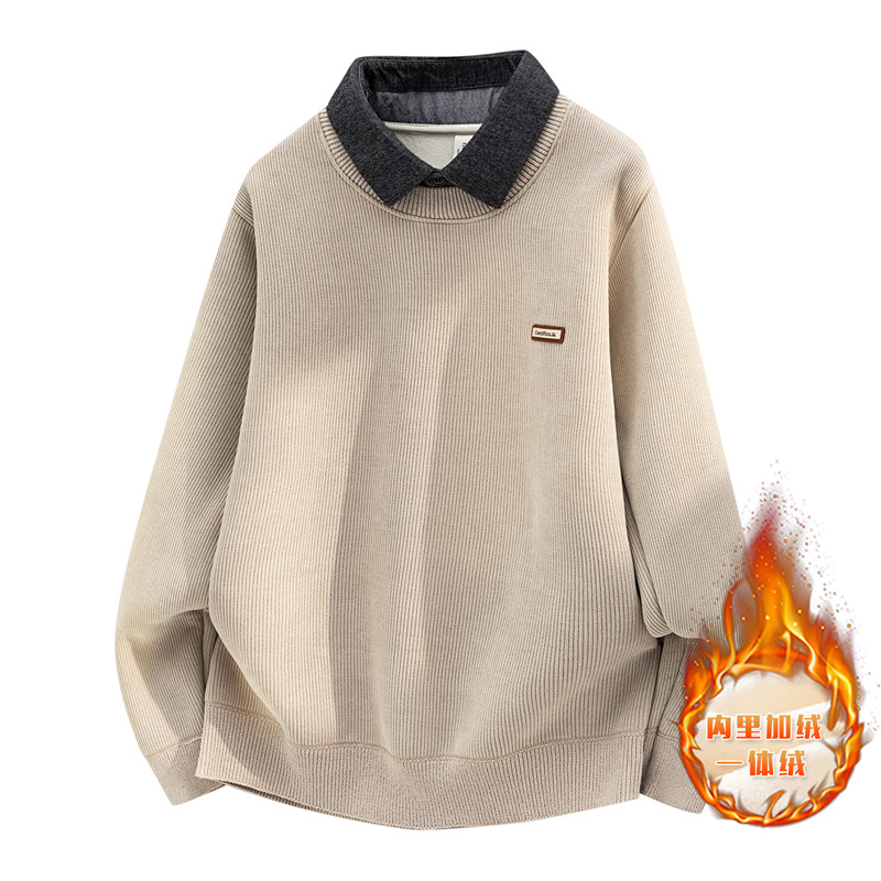 冬季青少年潮流衬衫领毛衣12岁孩14初中学生15大童加绒加厚打底衫