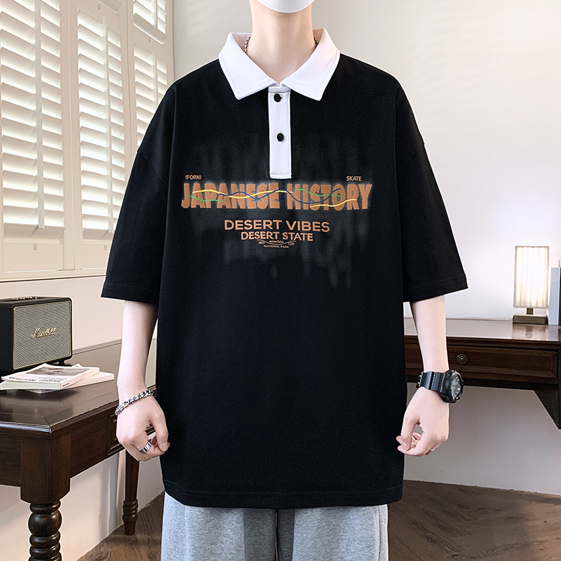 初中学生短袖t恤12-15岁男孩13帅气夏装14大童翻领体恤宽松上衣16