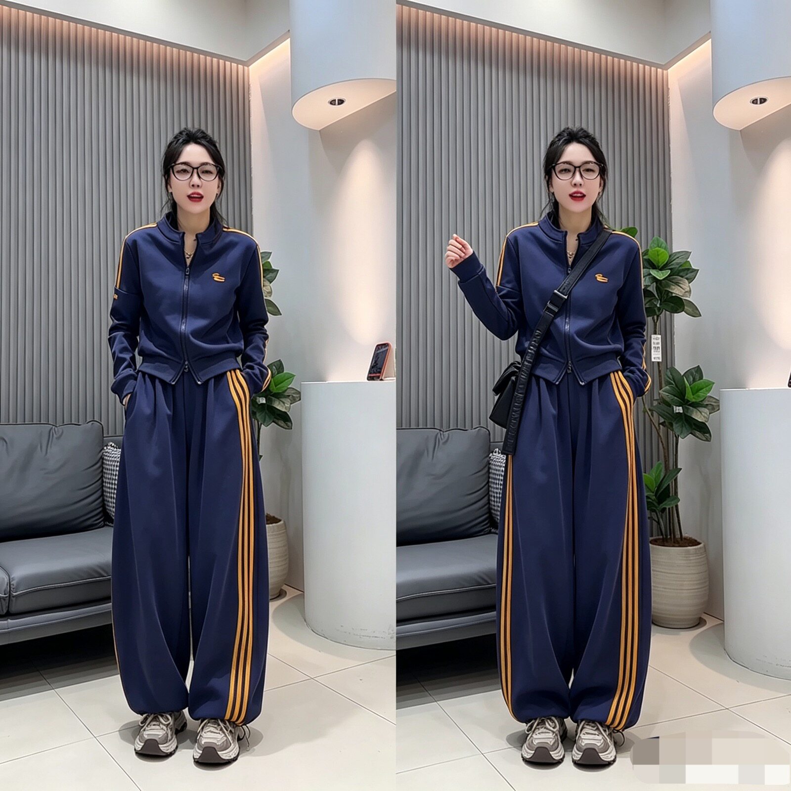 2026秋季新款休闲百搭立领运动外套搭配显瘦阔腿裤小个子两件套装