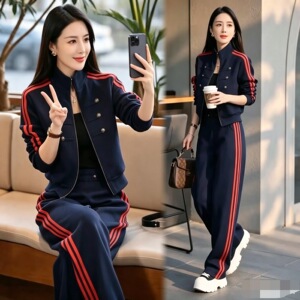 时尚休闲套装女2026秋季新款洋气立领外套阔腿裤两件套运动风穿搭