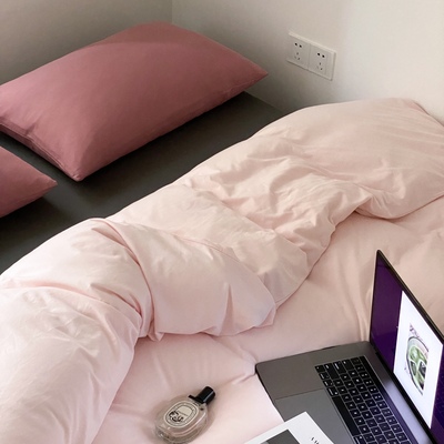 蜜桃状语 母婴级A类天竺棉撞色全棉针织棉混搭四件套软糯床上用品