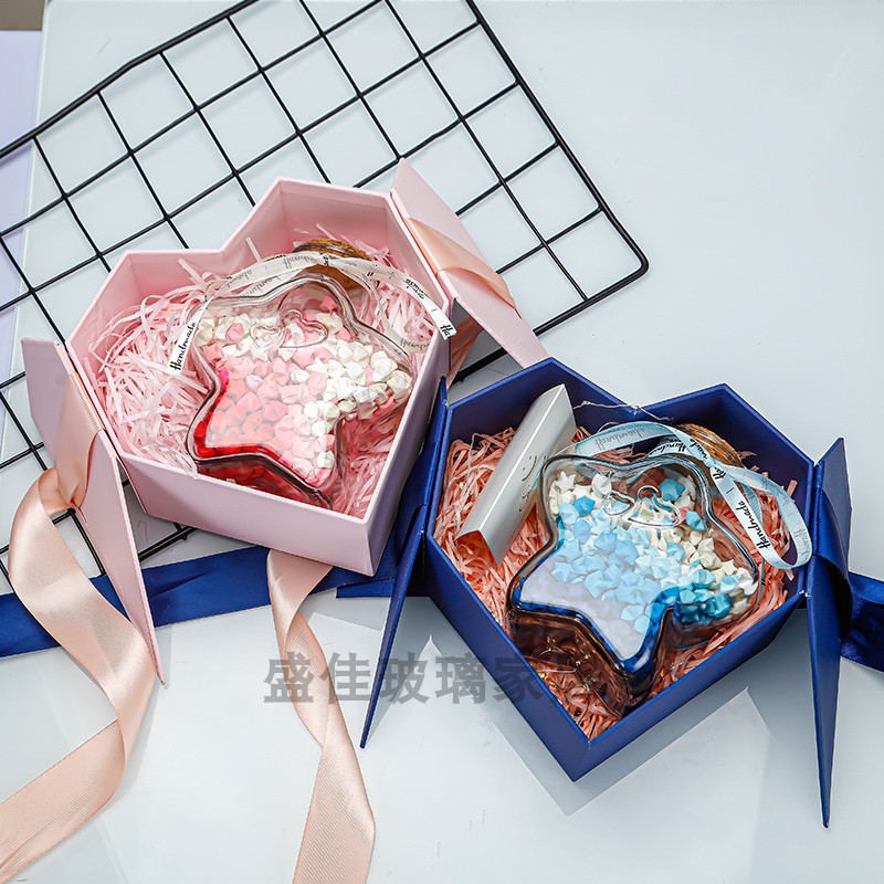 创意幸运星星灯玻璃漂流空瓶子许愿透明520成品折纸条diy叠五角罐