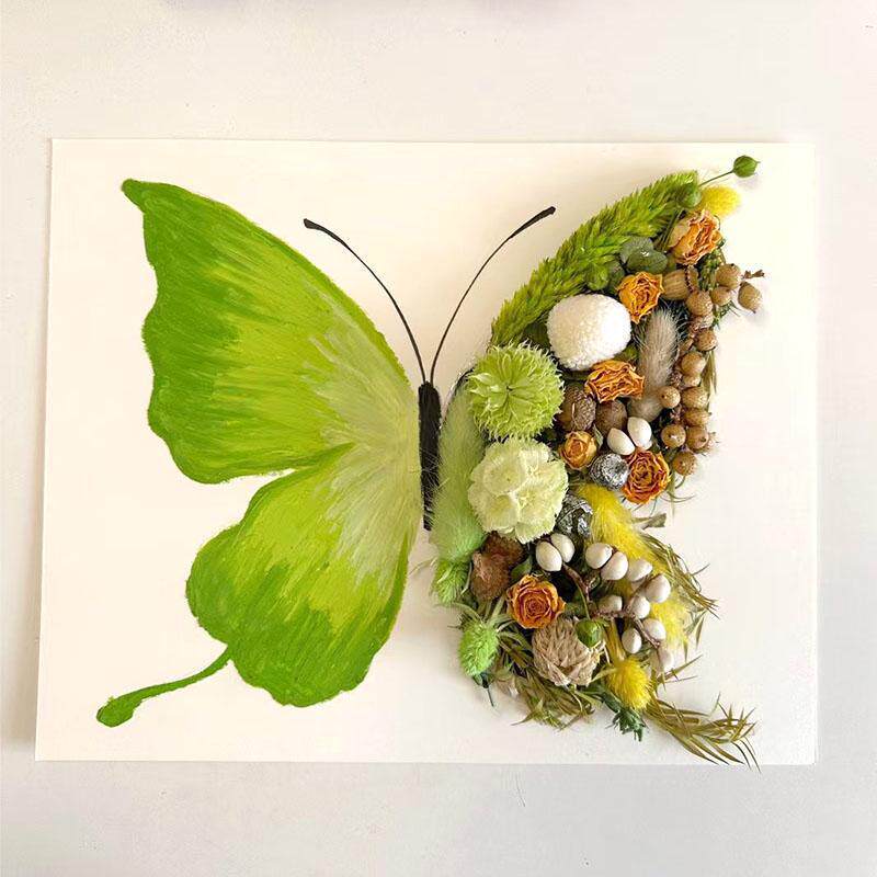 新款#三八女神节生日礼物干花相框diy手工材料包油画蝴蝶永生花38