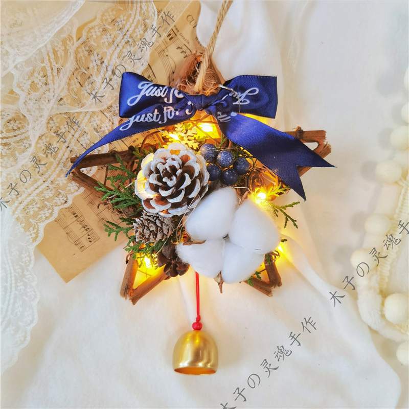 ins花环车挂圣诞藤圈五角星diy材料包圣诞门挂饰圣诞节装