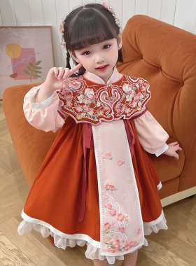 汉服女童春夏周岁女宝宝礼服儿童唐装连衣裙古风明制云肩公主