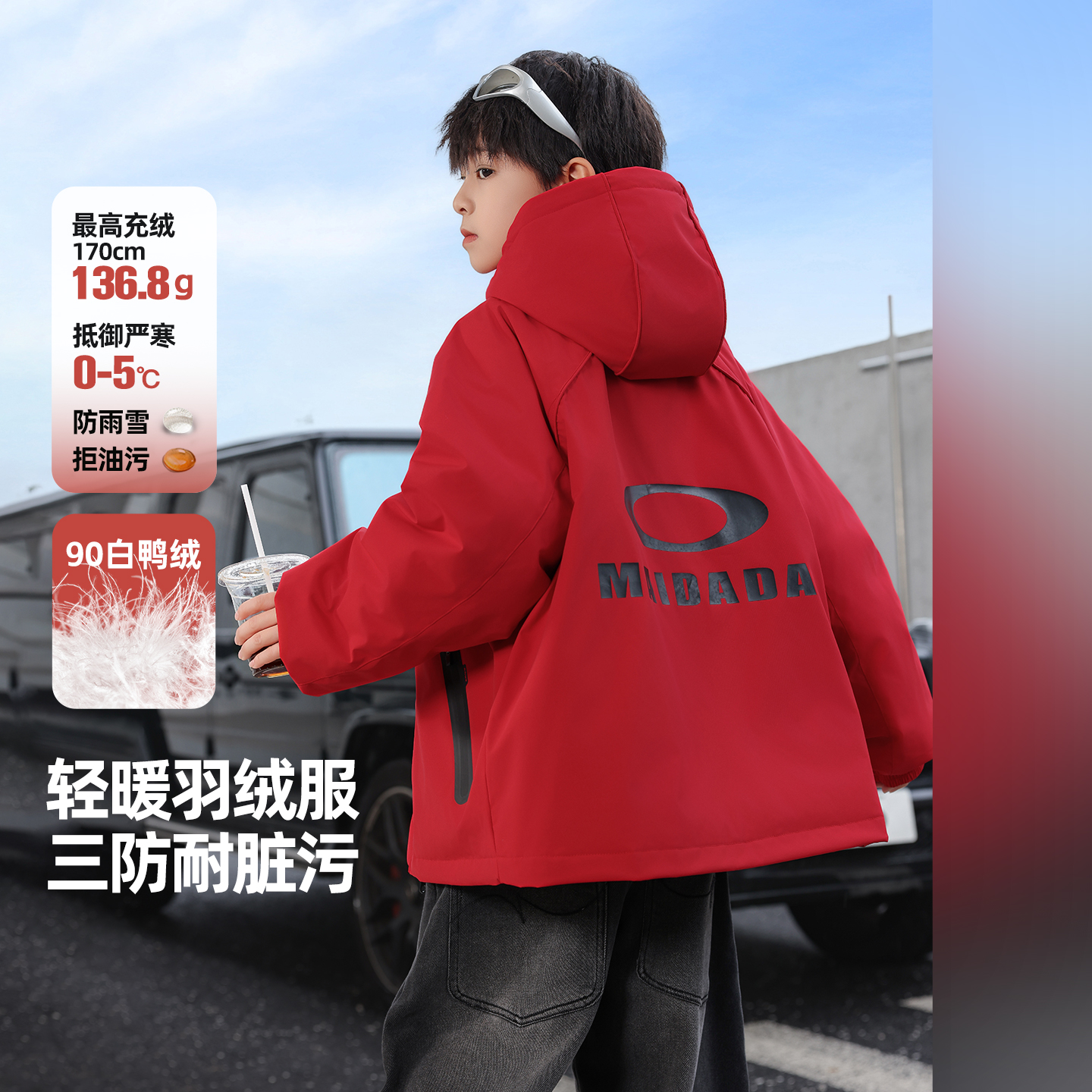 新年拜年服儿童羽绒服男童2025冬季新款户外三防冬装加厚保暖外套