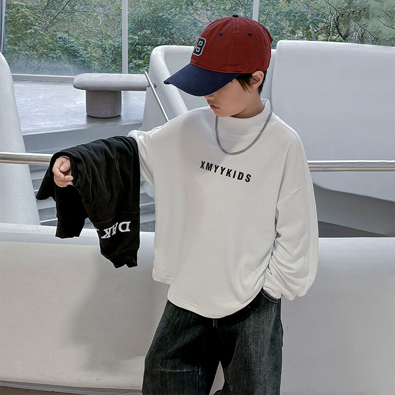 男童加绒半高领打底衫秋冬款