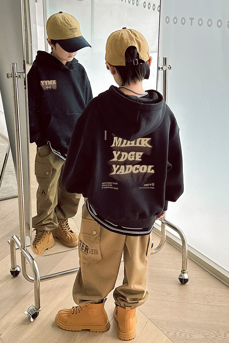 熊猫圆圆男童秋冬款加绒连帽卫衣