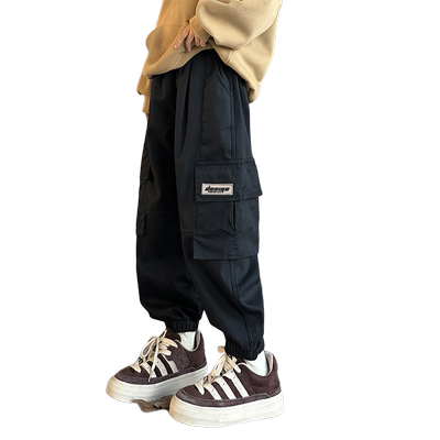 熊猫圆圆男童一体绒工装裤秋冬款