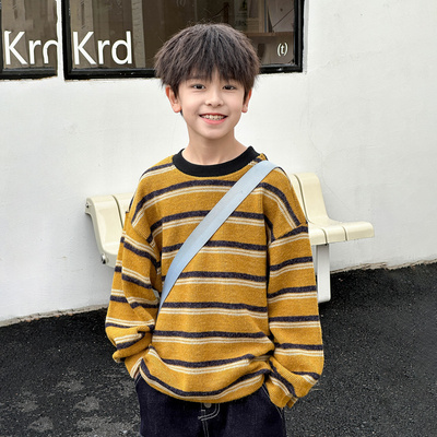 舒适不加绒条纹卫衣中大童男童