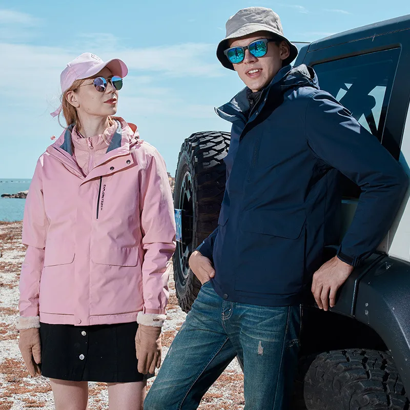 秋冬新款可拆卸羽绒内胆冲锋衣男女保暖防风防水户外登山服团体服