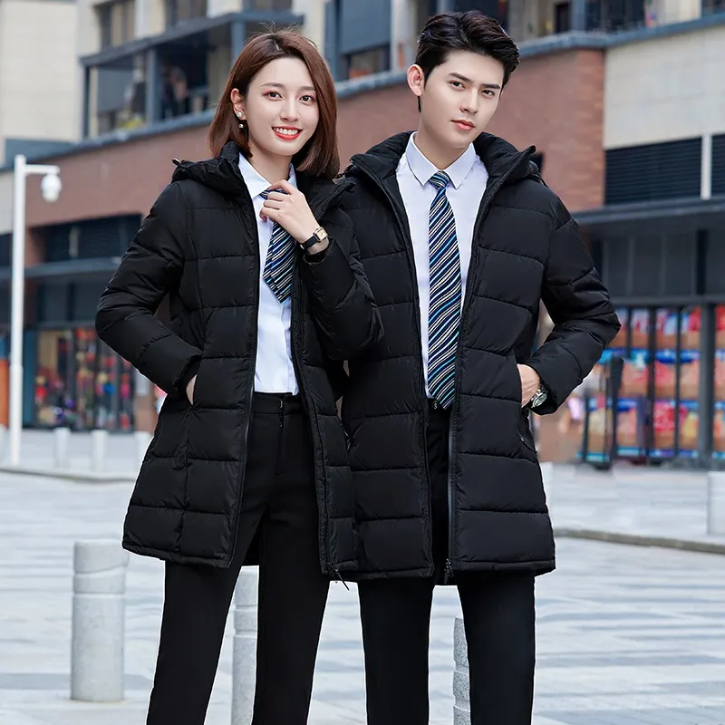 棉服女外套中长男女同款职业棉服加4S店酒店售楼工装棉衣外套大衣