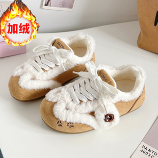 冬季新款少女孩加厚加绒保暖棉鞋女初中大童学生板鞋女运动雪地靴