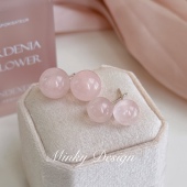 「初荷」天然粉水晶耳钉蚊香盘耳夹女无耳洞气质耳环简约甜美耳饰