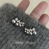 「欧尼香香」灰色温柔珍珠耳环耳钉蚊香盘耳夹无耳洞女高级感耳饰