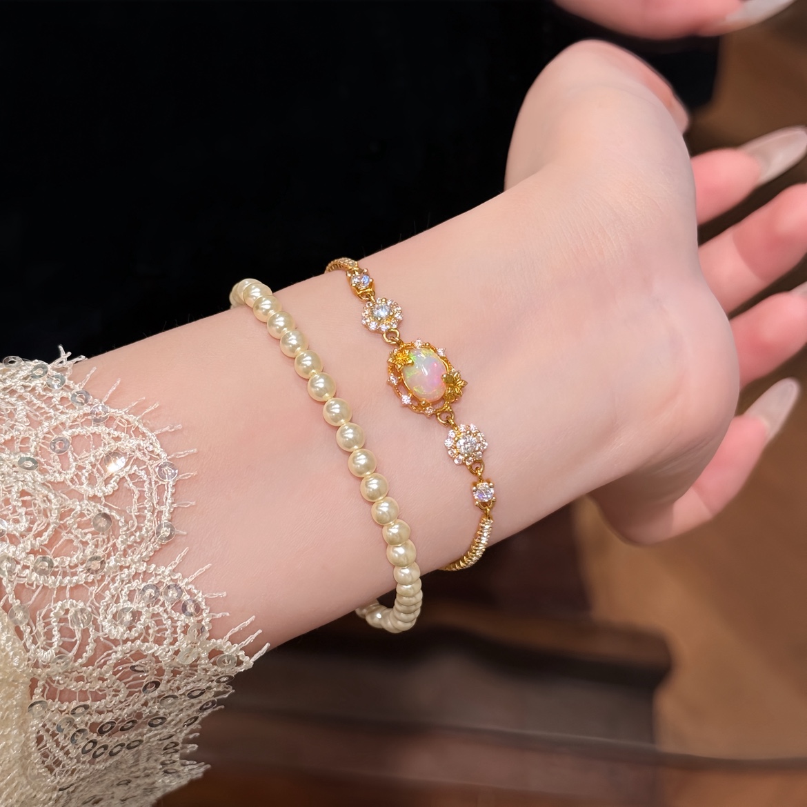 「絮梦诗」送证书！天然欧泊纯银手链女高级感手饰简约细手串轻奢