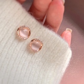 「扶光」简约超美气质猫眼石耳饰蚊香盘耳夹女耳环精致小众耳钉银