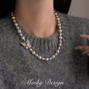 「冬日漫舞」长款珍珠蝴蝶项链优雅毛衣链设计感精致锁骨链高级感
