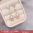 「花雪」气质长款 粉光珍珠气质耳环蚊香盘耳夹无耳洞耳饰女耳钉银