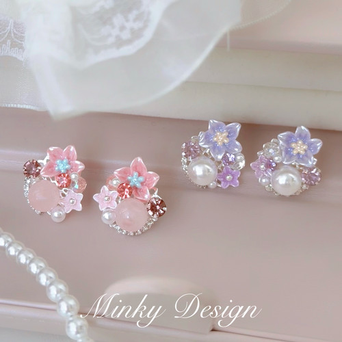 Minky「果冻花事」4色花朵耳饰蚊香盘耳夹无耳洞多巴胺耳钉耳环