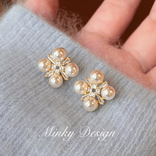 「灿若繁星」高级感耳环蚊香盘耳夹无耳洞珍珠耳钉女小众独特耳饰