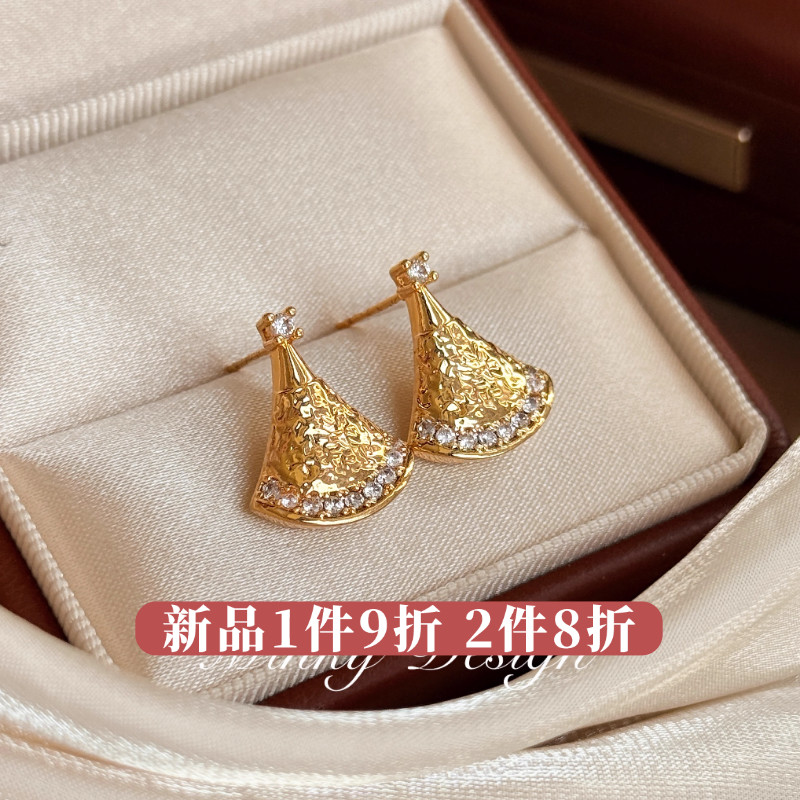 「风叙」简约贵气扇形耳饰蚊香盘耳夹女无耳洞耳钉耳环小众设计感