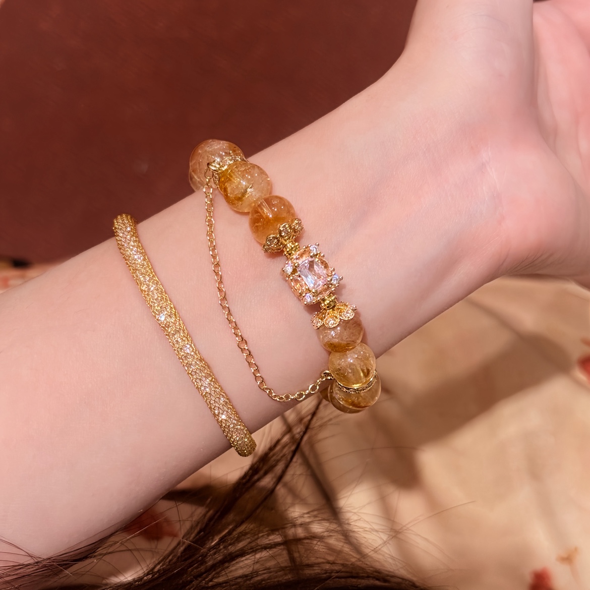「琥珀秋日」原创天然黄塔晶手串小众轻奢高级感女手饰黄水晶手链