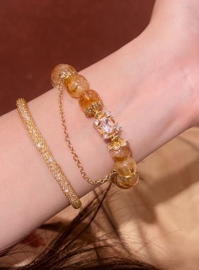「琥珀秋日」原创天然黄塔晶手串小众轻奢高级感女手饰黄水晶手链