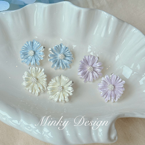 Minky「雏菊花开」清新小雏菊耳钉蚊香盘耳夹无耳洞春夏耳环耳饰