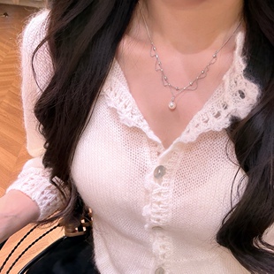 蕾丝珍珠项链优雅高级感小众锁骨链轻奢颈链甜美 「云画月光」法式
