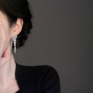 「云边童话」重工花朵流苏蚊香盘耳夹无耳洞女耳饰时尚 耳环耳钉银