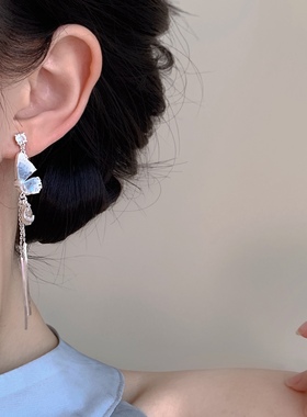 「云梦泽」原创国风长款耳环蝴蝶流苏蚊香盘耳夹无耳洞耳钉耳饰女