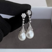 「戴安娜王妃」珍珠锆石耳饰蚊香盘耳夹轻奢风女耳钉轻奢高级耳环