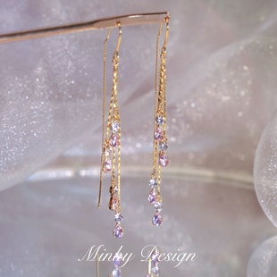 「仁川晚风」大气显脸小流苏水滴耳环蚊香盘耳夹女无耳洞耳钉耳饰