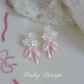 「韩系初恋」精致粉色蝴蝶结耳环蚊香盘耳夹无耳洞轻奢女耳钉耳饰