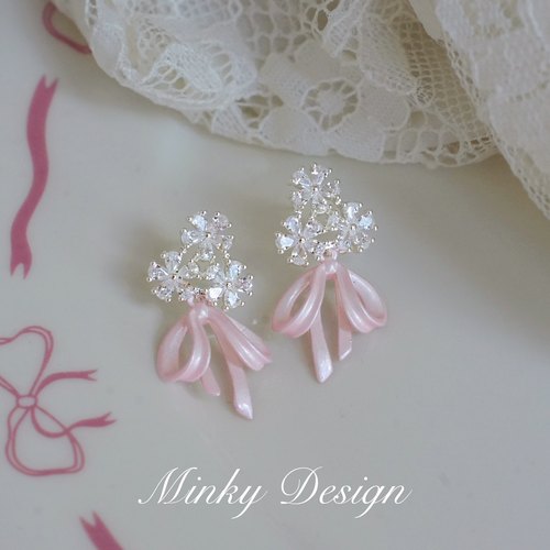 「韩系初恋」精致粉色蝴蝶结耳环蚊香盘耳夹无耳洞轻奢女耳钉耳饰