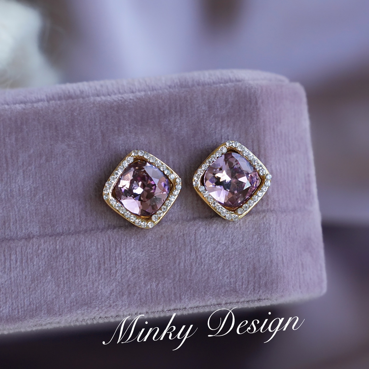 「紫色幻想」紫色耳夹满钻方糖耳钉耳环蚊香盘耳夹无耳洞气质耳饰