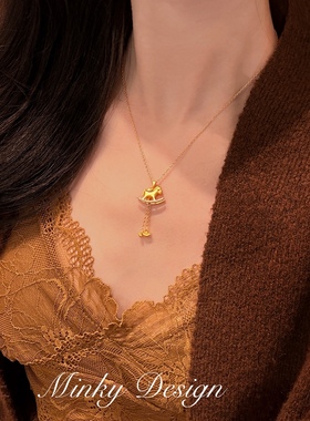 「发财小马」独特金色小马项链元宝流苏小众颈链女士锁骨链高级感