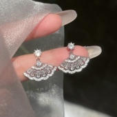 「辞暮尔尔」新中式 气质扇子流苏耳钉银蚊香盘耳夹女轻奢耳饰耳环